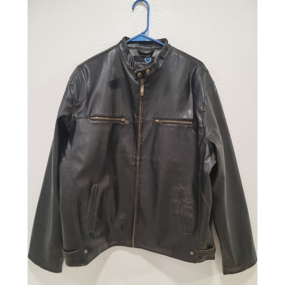 Vintage Mens Burnside faux-leather motorcycle jacket, Large 90's-2000's Y2K